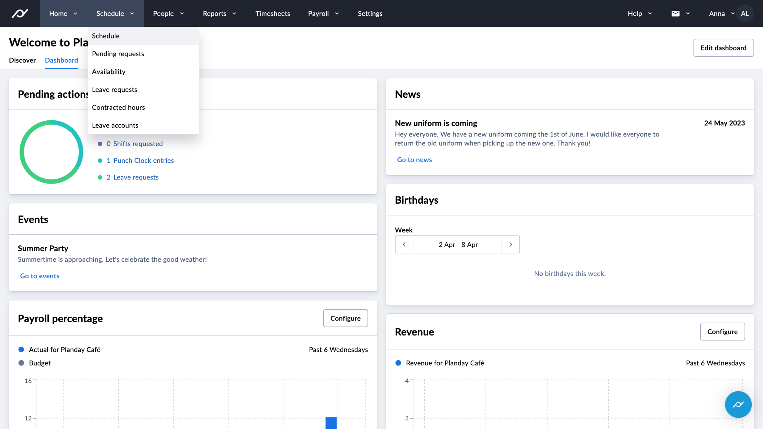 Schedules in seconds